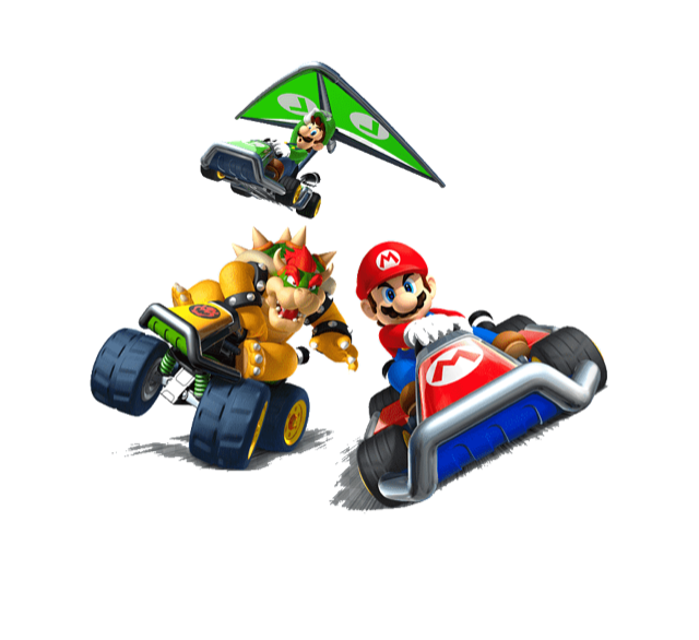 Mario, Bowser y Luigi en sus karts